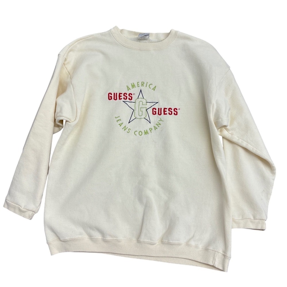 Vintage‎ Guess Georges Marciano Sweatshirt Mens Large Cream Embroidered 90s USA